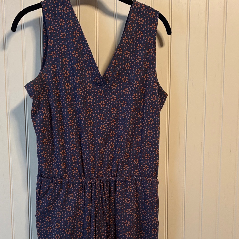 Title Nine Navy and Coral Patterned Jumpsuit
